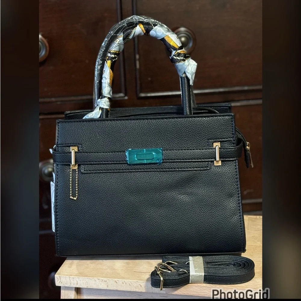Scarf Top Handle Satchel Black 3-pc